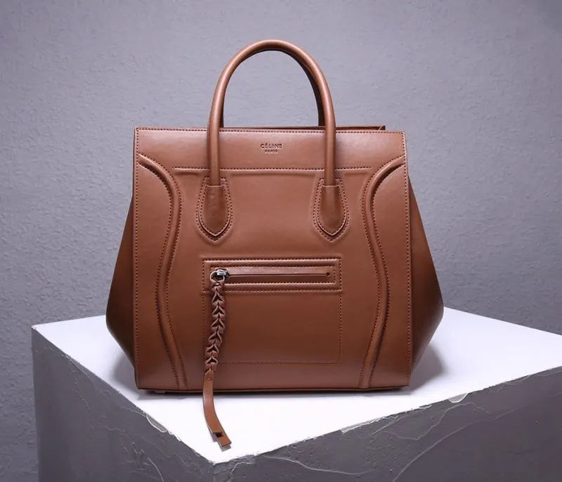 Celine Brown Leather Top Handle Tote Bag 240 - Image 4