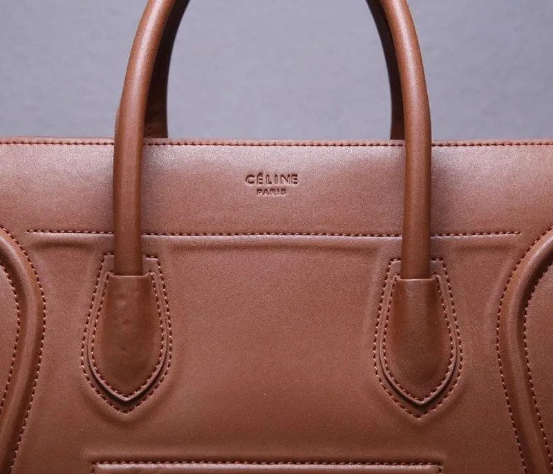 Celine Brown Leather Top Handle Tote Bag 240 - Image 6