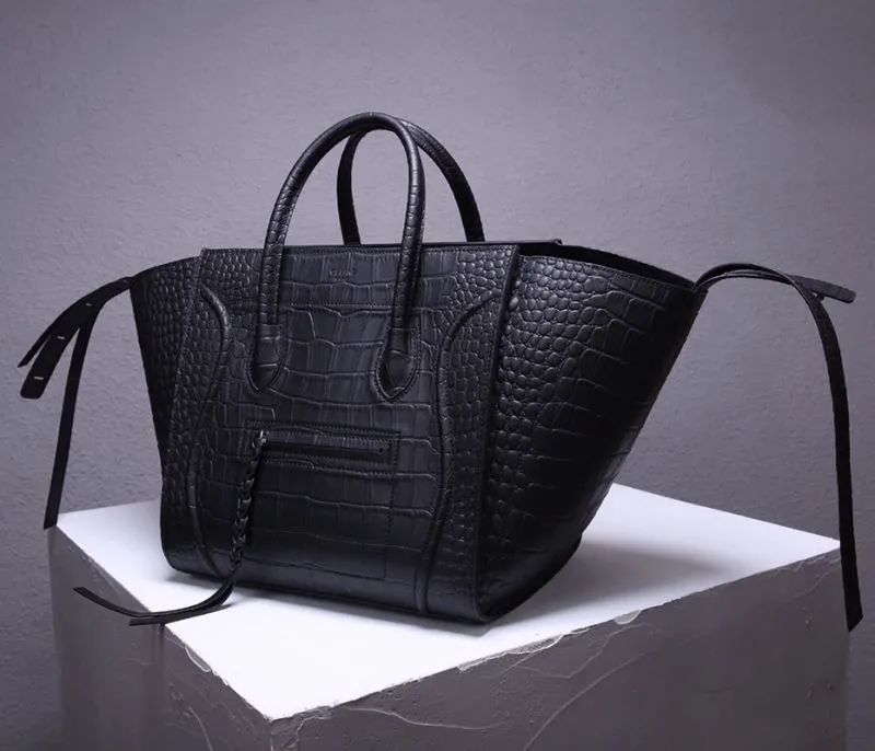 Alternative view of Celine Black Croc Embossed Top Handle Bag