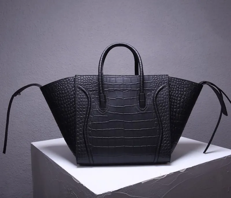 Celine Black Croc Embossed Top Handle Bag - Image 3