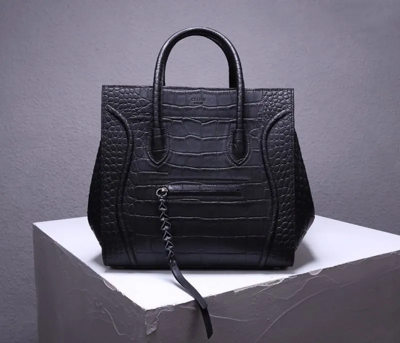 Celine Black Croc Embossed Top Handle Bag - Image 4