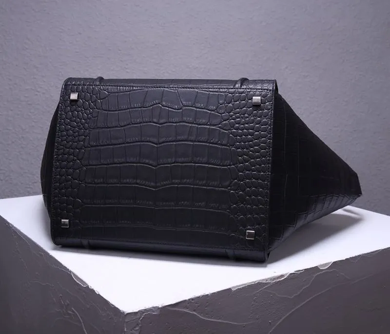 Celine Black Croc Embossed Top Handle Bag - Image 5