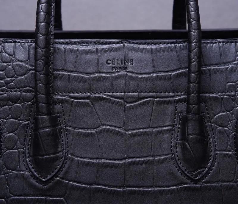 Celine Black Croc Embossed Top Handle Bag - Image 6