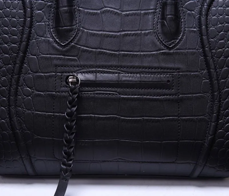 Celine Black Croc Embossed Top Handle Bag - Image 7