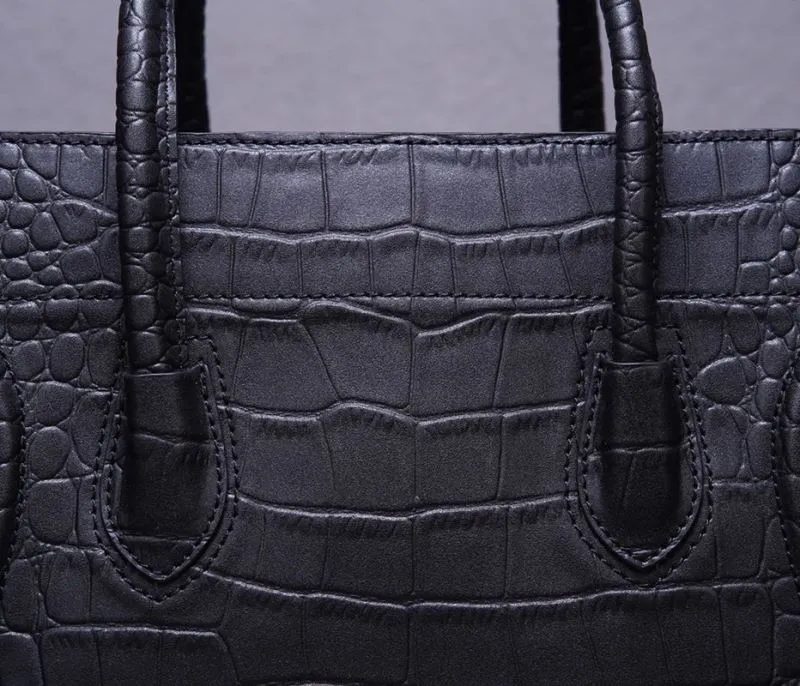 Celine Black Croc Embossed Top Handle Bag - Image 8