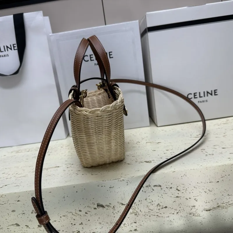 Celine Mini Wicker Basket Tote Bag Beige Brown - Image 3