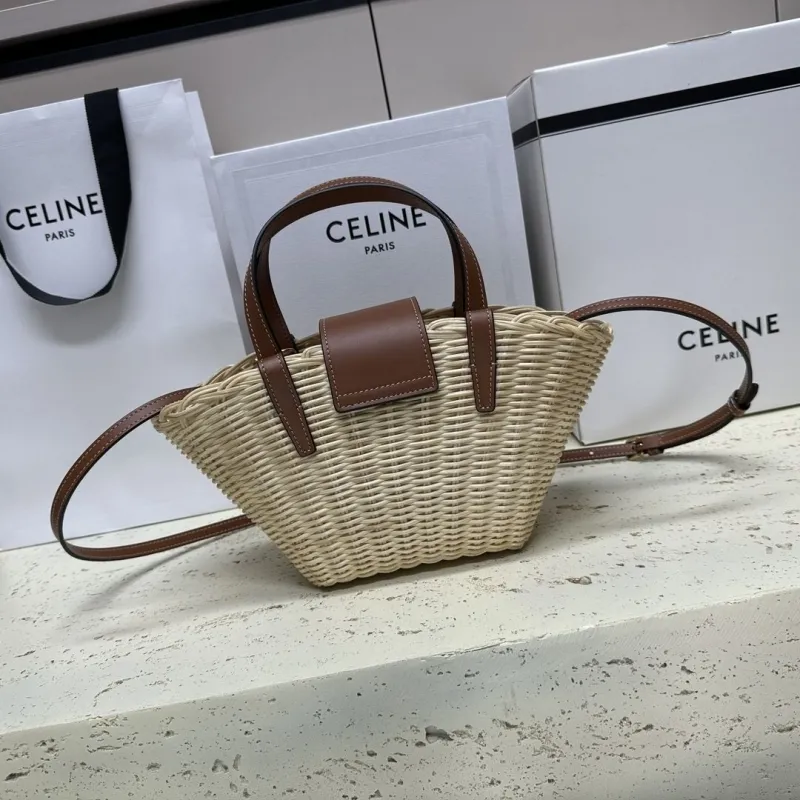 Celine Mini Wicker Basket Tote Bag Beige Brown - Image 4