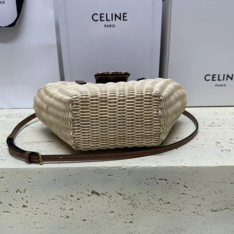 Celine Mini Wicker Basket Tote Bag Beige Brown - Image 5