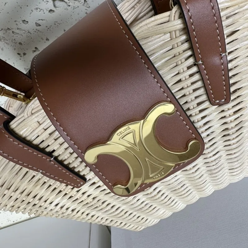 Celine Mini Wicker Basket Tote Bag Beige Brown - Image 6