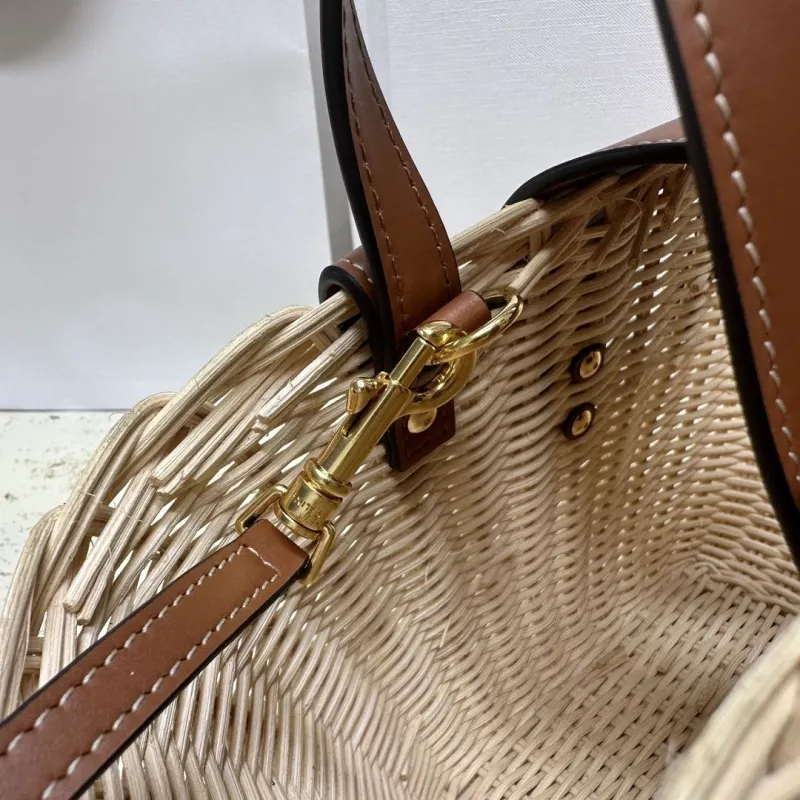 Celine Mini Wicker Basket Tote Bag Beige Brown - Image 7