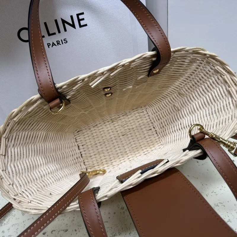 Celine Mini Wicker Basket Tote Bag Beige Brown - Image 9