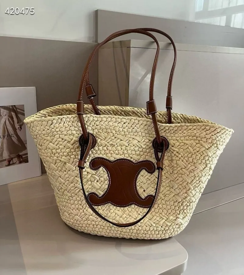 Celine 420475 Straw Tote Bag Beige Brown - Image 4