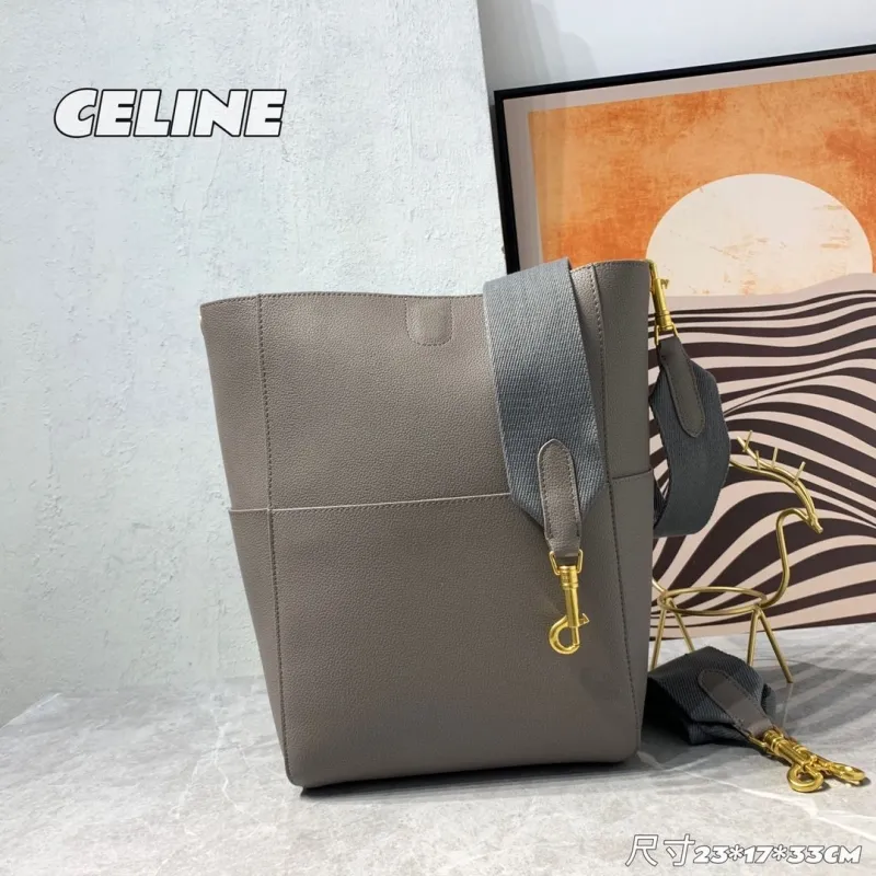 Celine Gray Leather Bucket Bag - Image 3