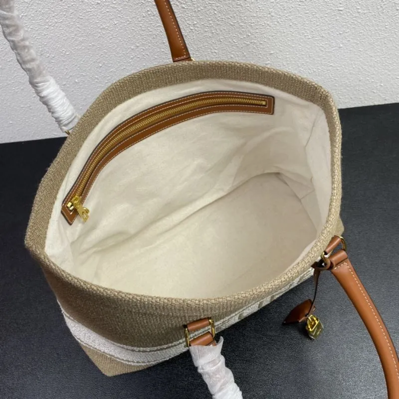 Celine Beige Striped Canvas Tote Bag Model 1168 - Image 8