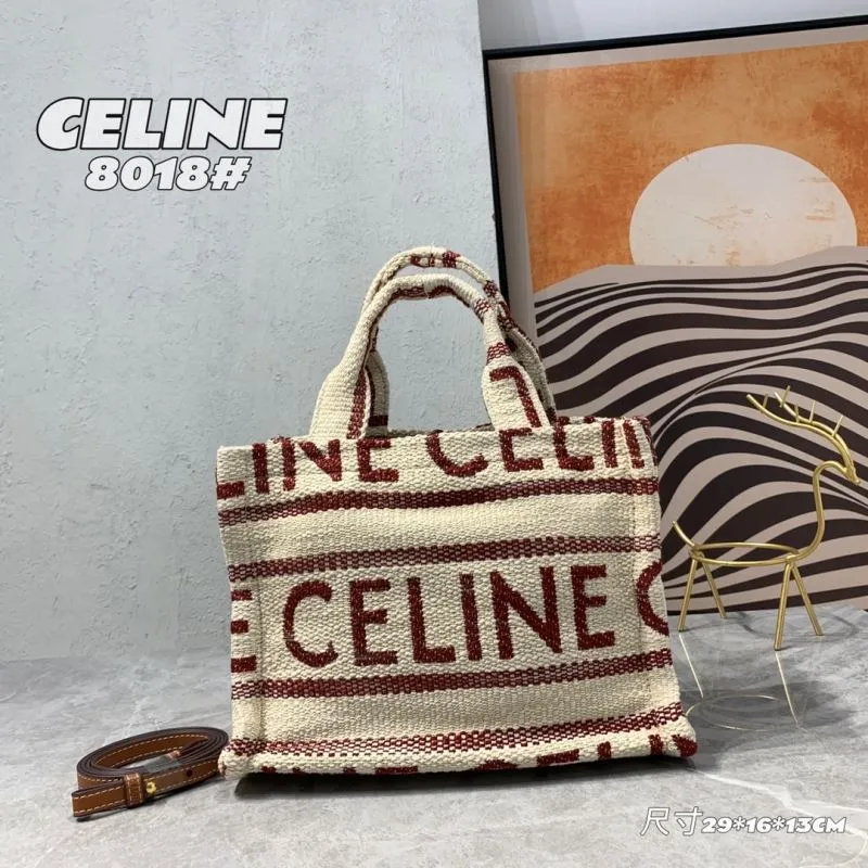 Celine 8018 Cream Red Woven Tote Bag - Image 3