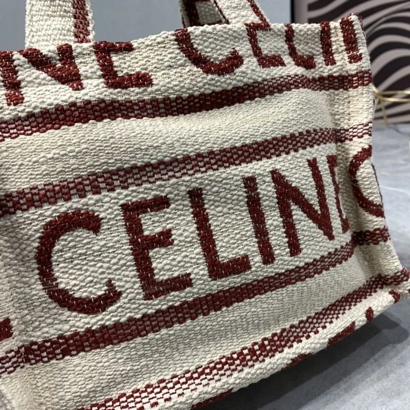 Celine 8018 Cream Red Woven Tote Bag - Image 4