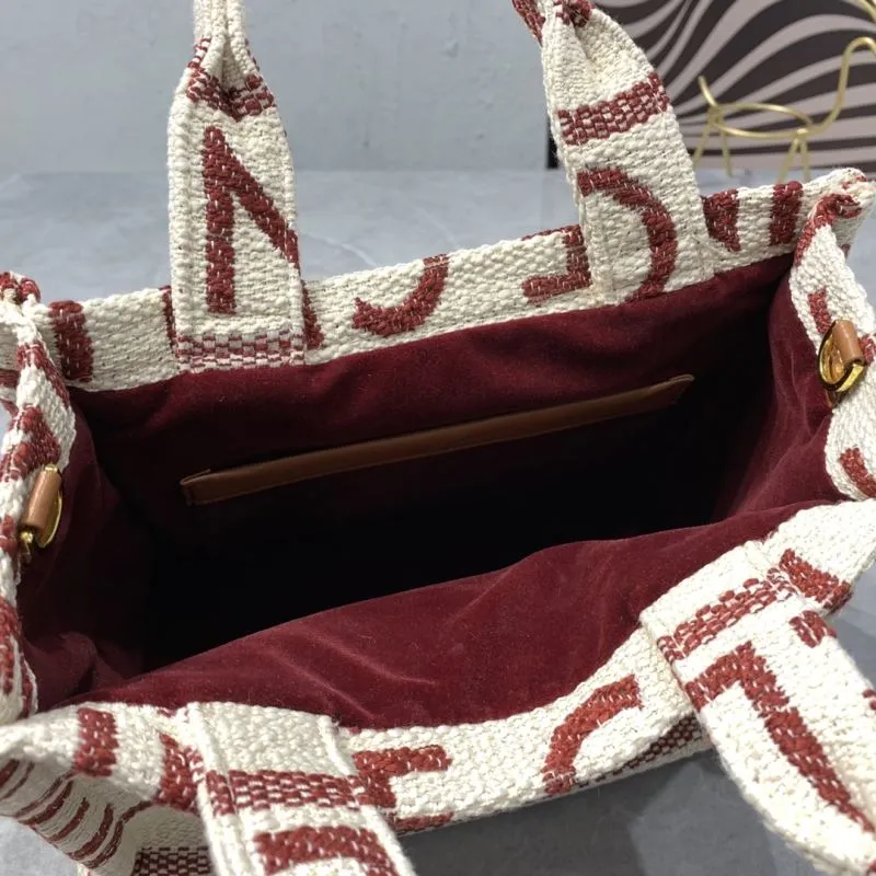 Celine 8018 Cream Red Woven Tote Bag - Image 8