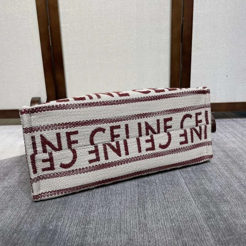Celine Beige Burgundy Canvas Tote Bag - Image 4