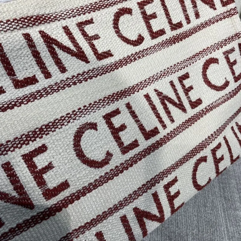 Celine Beige Burgundy Canvas Tote Bag - Image 5