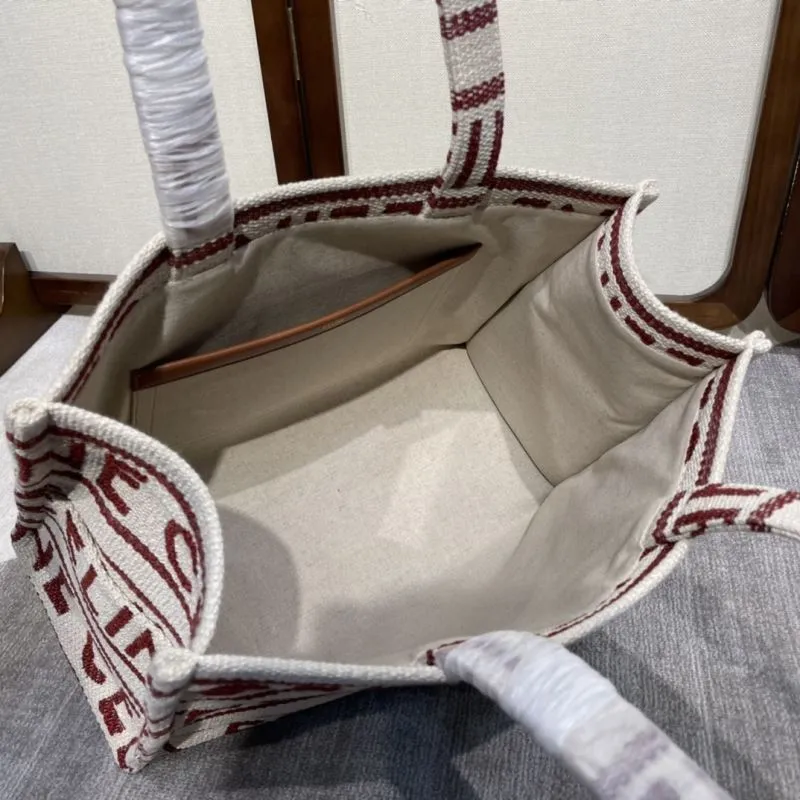 Celine Beige Burgundy Canvas Tote Bag - Image 7