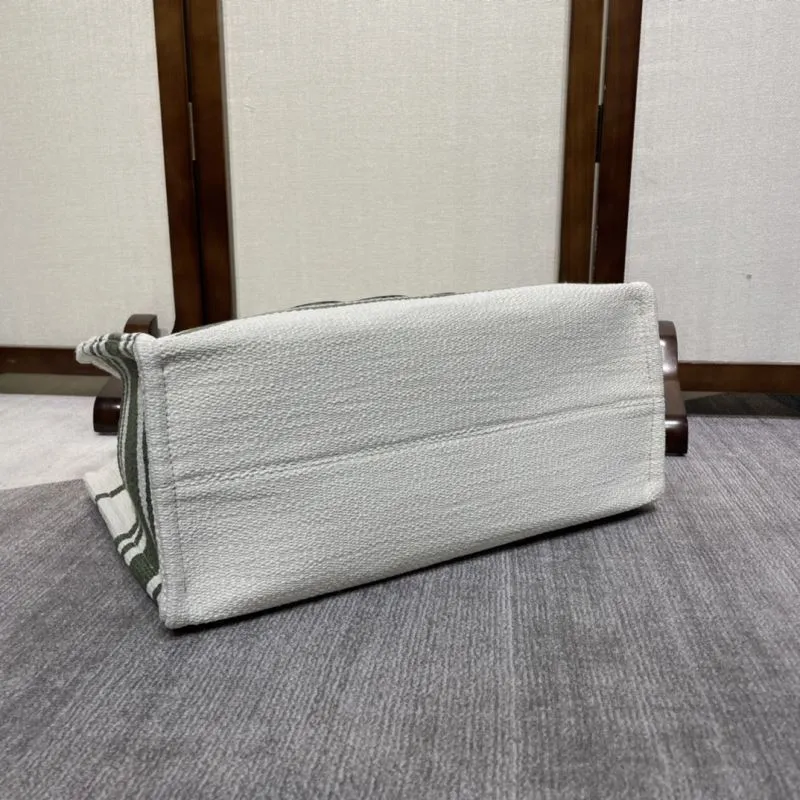 Celine White Green Striped Canvas Tote Bag - Image 4