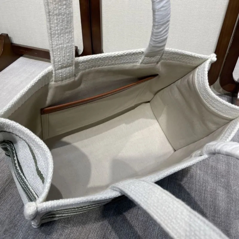 Celine White Green Striped Canvas Tote Bag - Image 7
