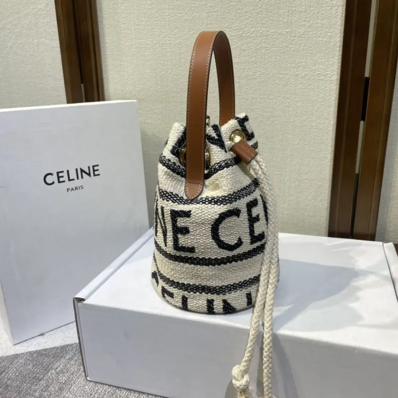 Celine Off White Canvas Bucket Bag - Image 3