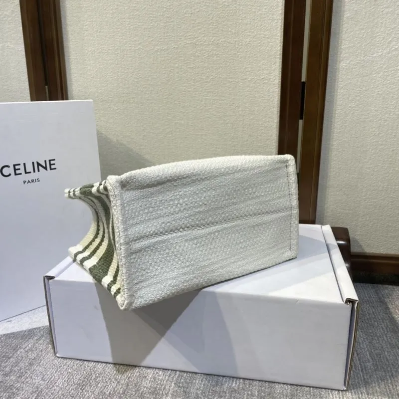 Celine Green White Striped Canvas Tote Bag - Image 5