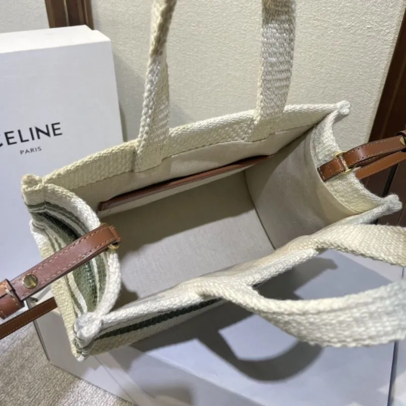 Celine Green White Striped Canvas Tote Bag - Image 7