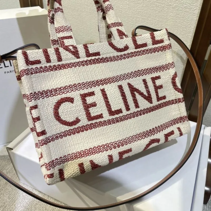 Celine Beige Red Logo Tote Bag - Image 3
