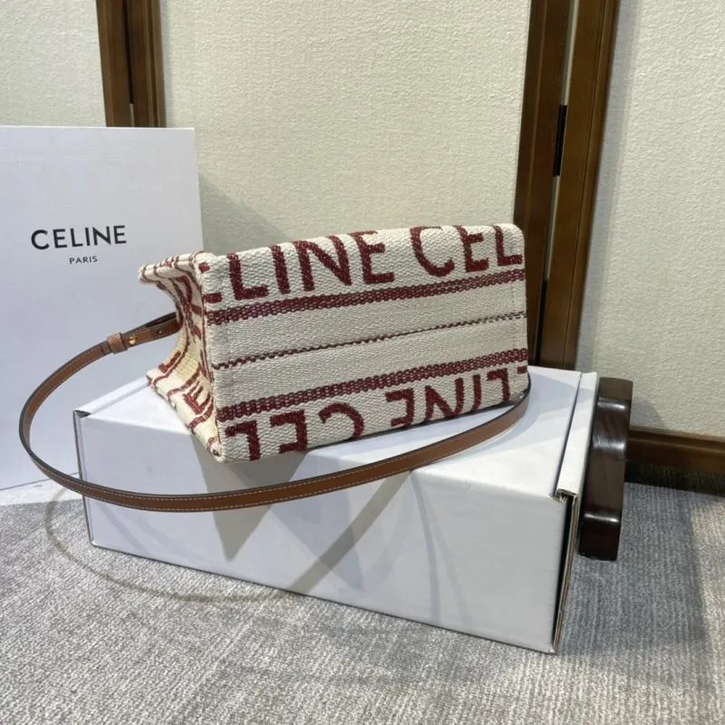 Celine Beige Red Logo Tote Bag - Image 4