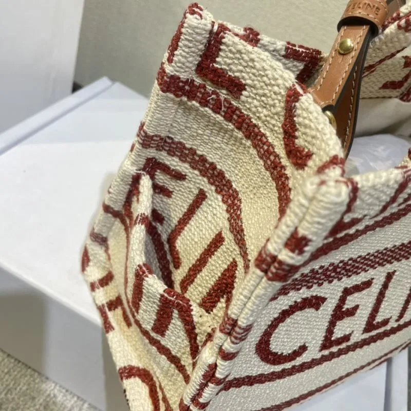 Celine Beige Red Logo Tote Bag - Image 5
