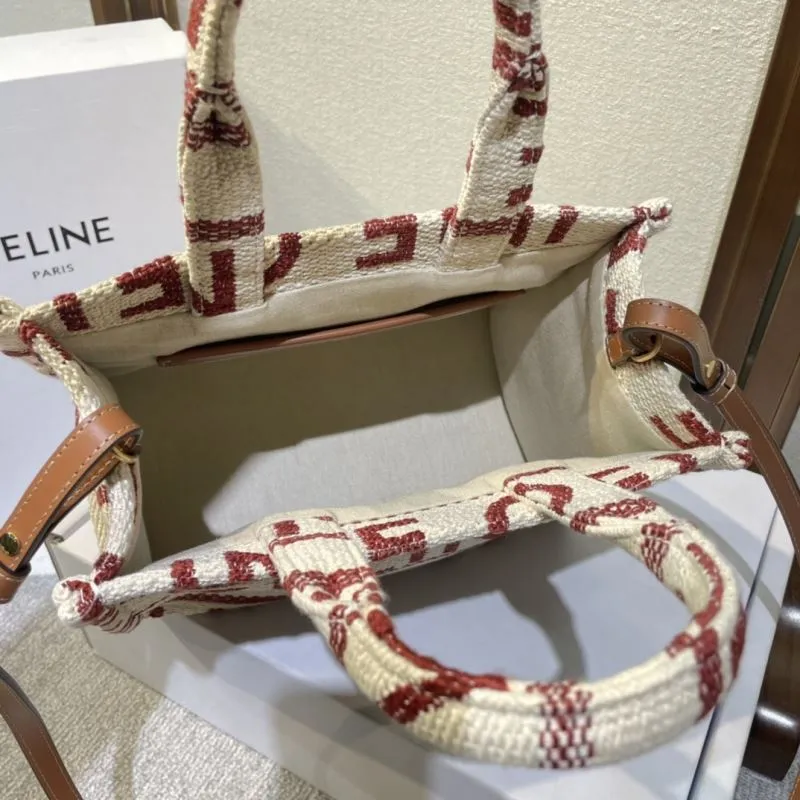 Celine Beige Red Logo Tote Bag - Image 7