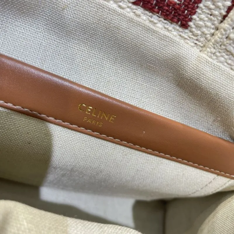 Celine Beige Red Logo Tote Bag - Image 8