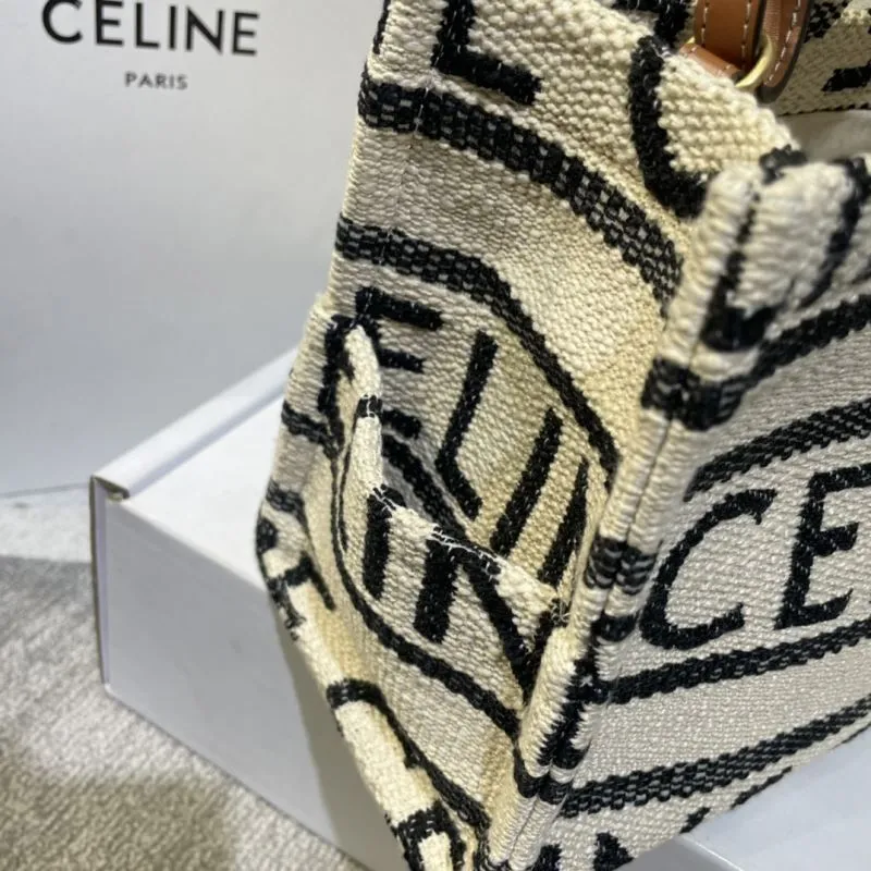 Celine Canvas Shopping Tote Bag Cream Black - Image 3