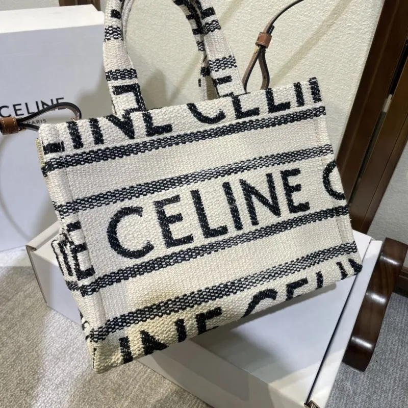 Celine Canvas Shopping Tote Bag Cream Black - Image 4