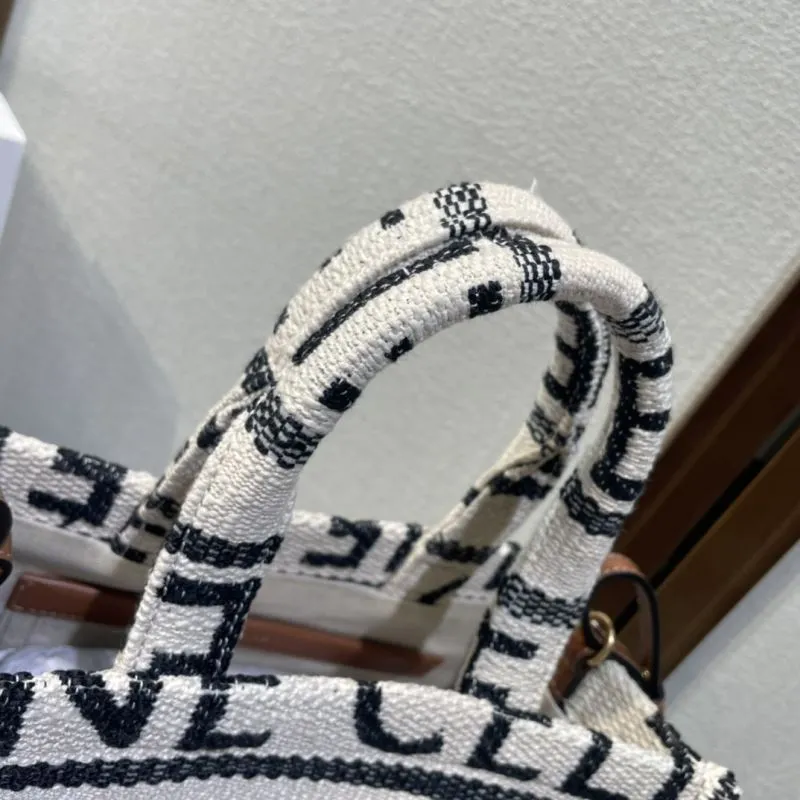 Celine Canvas Shopping Tote Bag Cream Black - Image 6