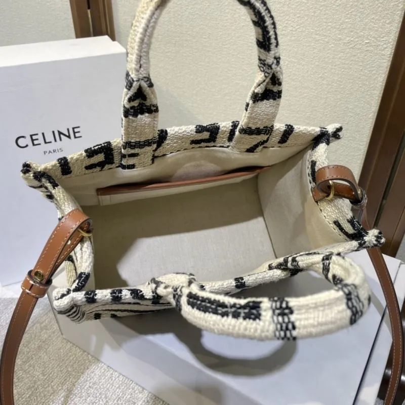 Celine Canvas Shopping Tote Bag Cream Black - Image 7