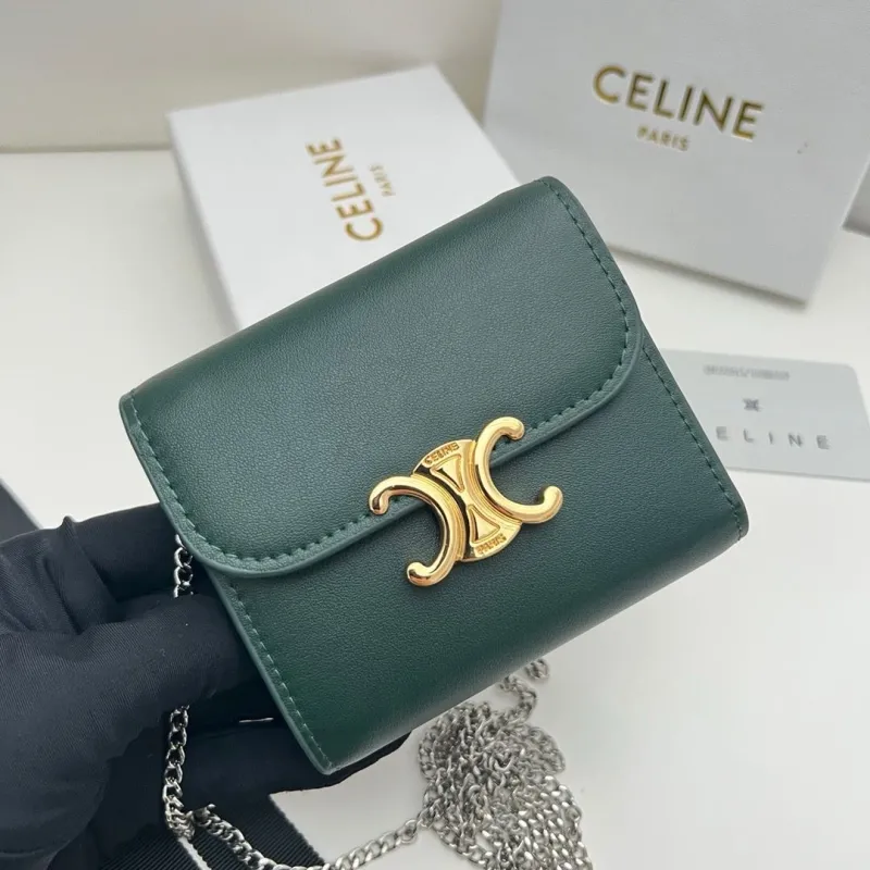 Celine Dark Green Chain Wallet 28 - Image 4
