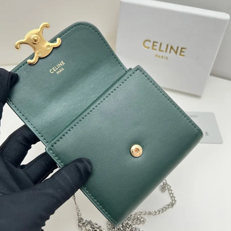 Celine Dark Green Chain Wallet 28 - Image 5