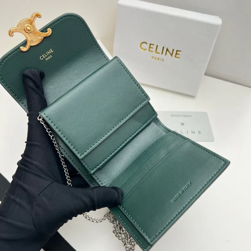 Celine Dark Green Chain Wallet 28 - Image 6