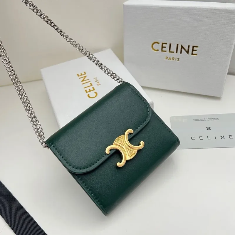 Celine Dark Green Chain Wallet 28 - Image 7