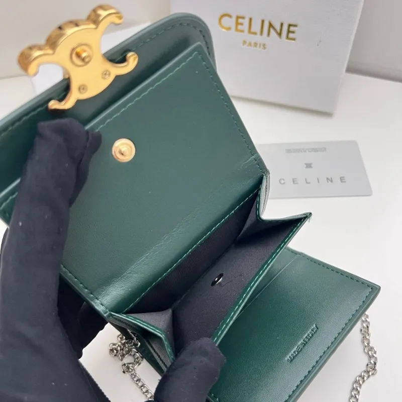 Celine Dark Green Chain Wallet 28 - Image 8