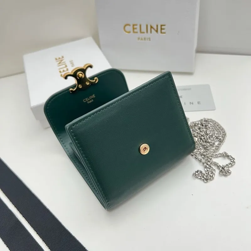 Celine Dark Green Chain Wallet 28 - Image 9