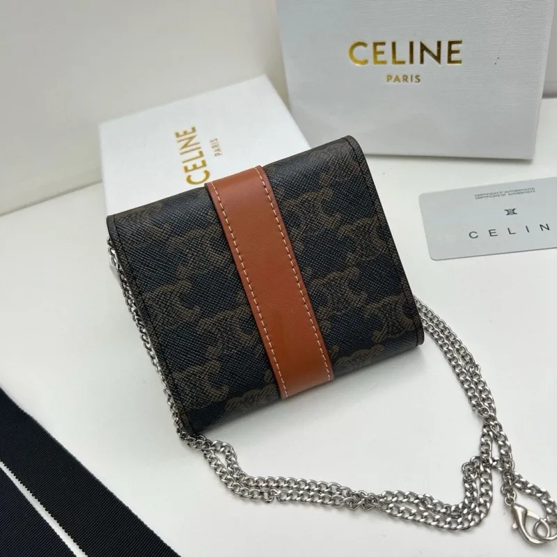 Celine Brown Monogram Chain Wallet 35 - Image 3