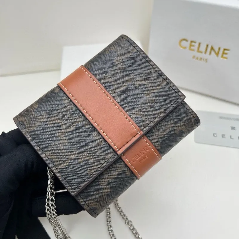Celine Brown Monogram Chain Wallet 35 - Image 4