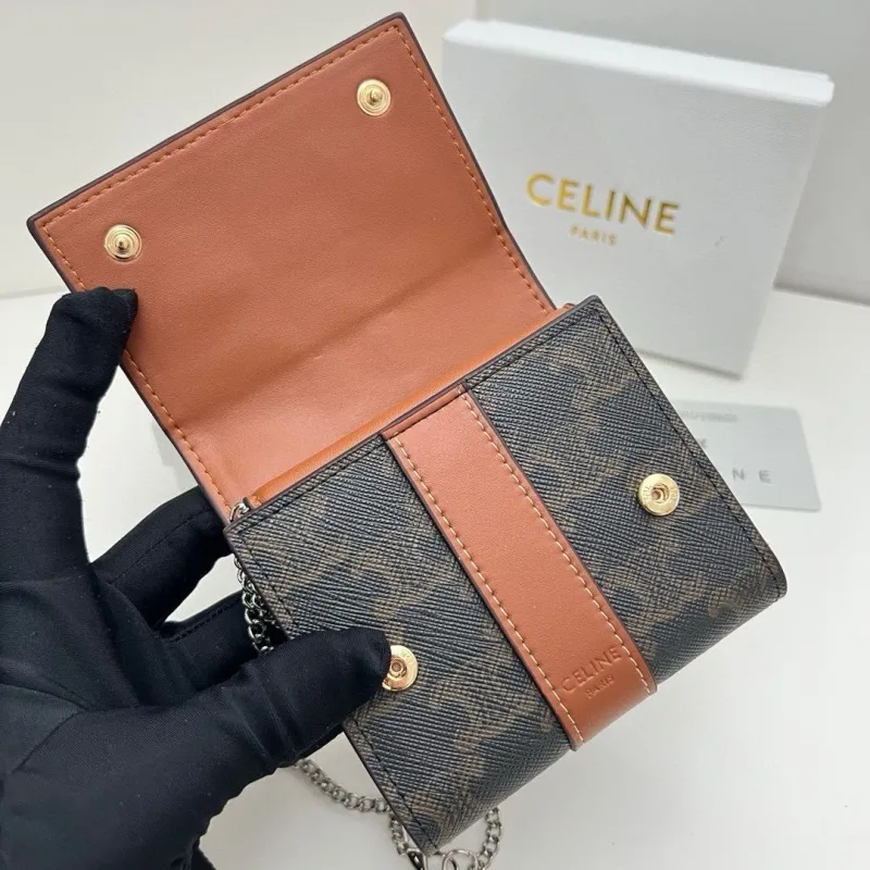 Celine Brown Monogram Chain Wallet 35 - Image 5