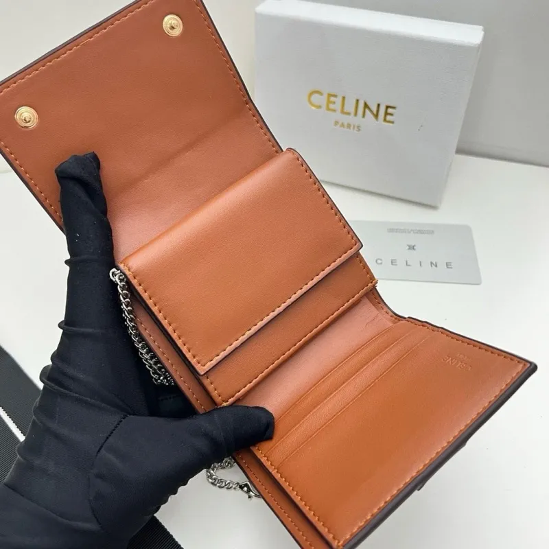Celine Brown Monogram Chain Wallet 35 - Image 6