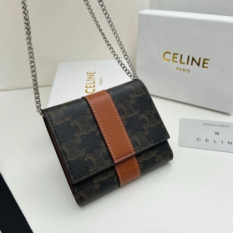 Celine Brown Monogram Chain Wallet 35 - Image 9