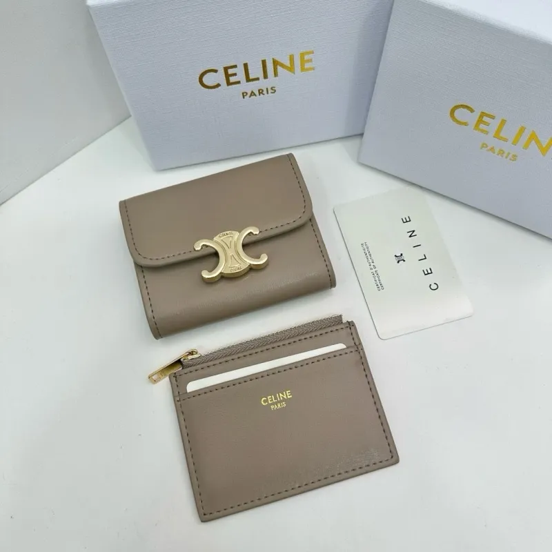 Celine Taupe Small Leather Wallet - Image 3